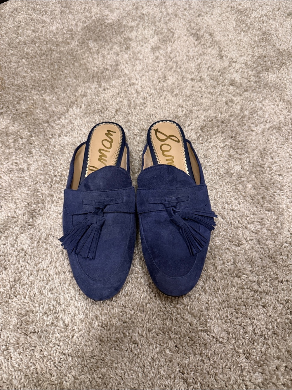 Sam Edelman Navy Suede Tassel Mule Loafers